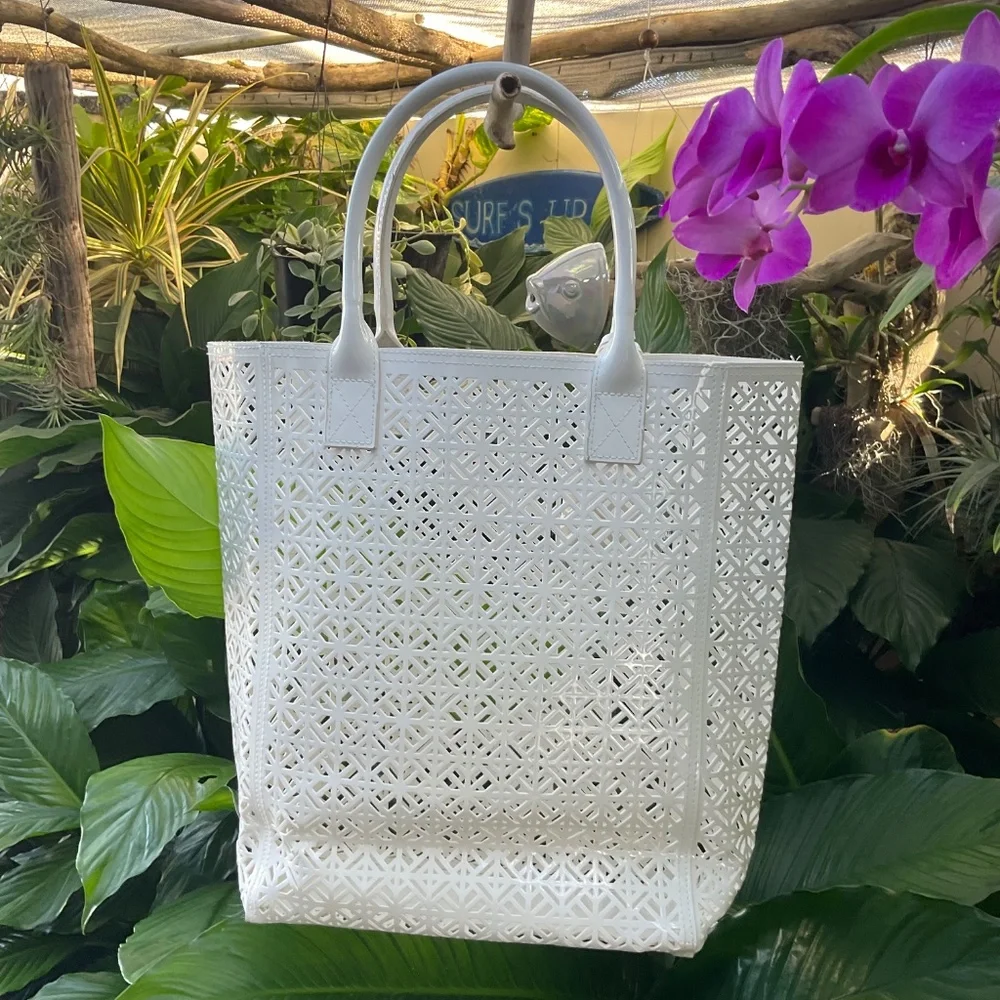 Tory Burch White Laser Cut PVC Tote